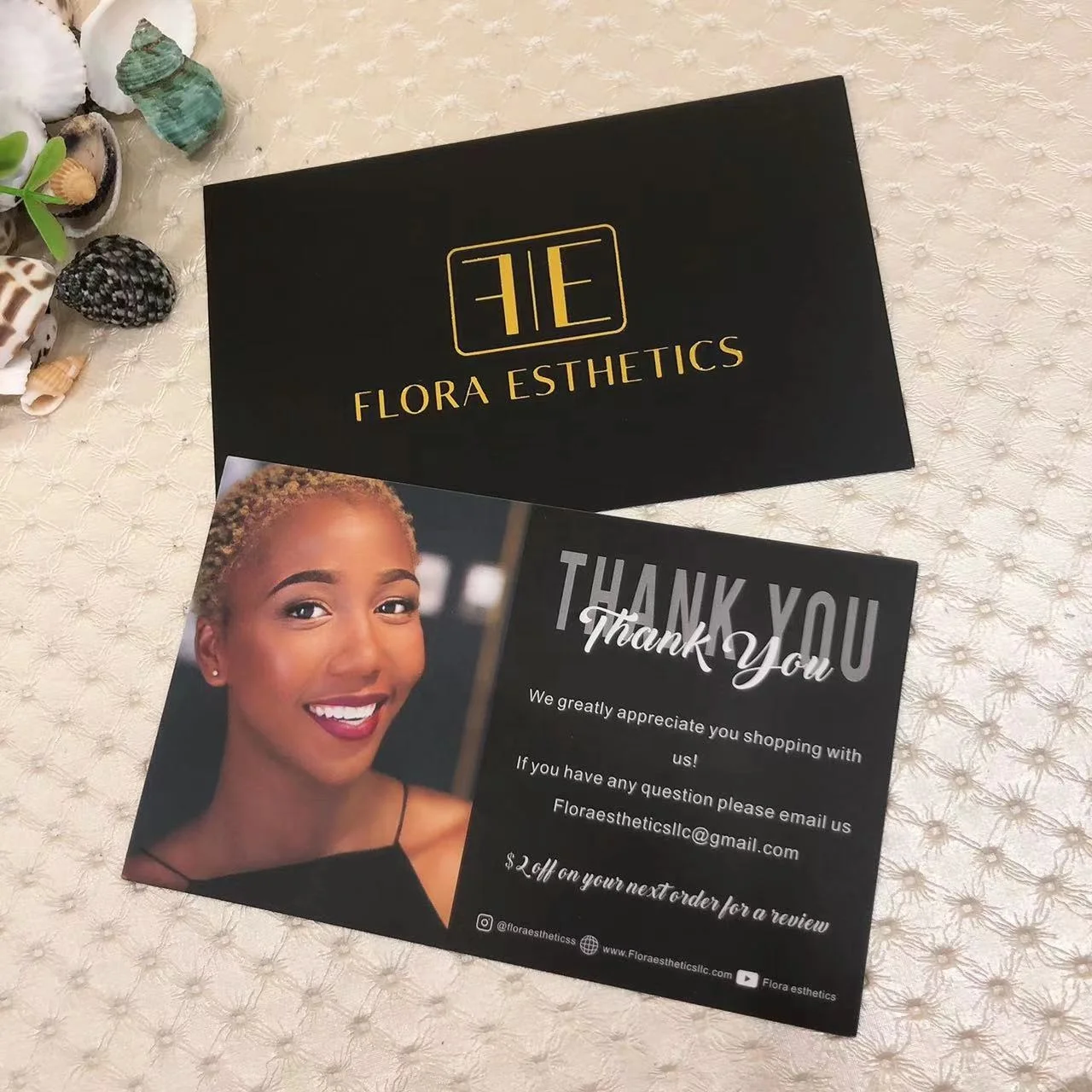 Professional custom luxury gold foil black thank you for supporting my small business packaging card with own photo picture