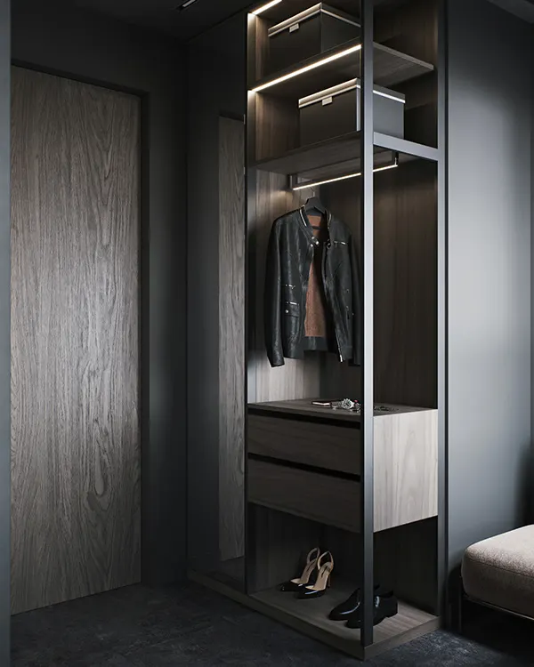 CREATION German Five Star Rich Art Hotel Stainless Steel Frame Wooden Hotel Wardrobe Furniture For Project