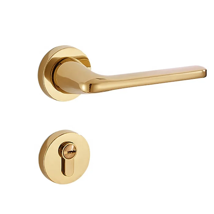 Modern Pvd Gold Door Handle Interior Set Zinc Split Lock Magnetic Suction Mute Door Handle Lock Set For Home Improvement