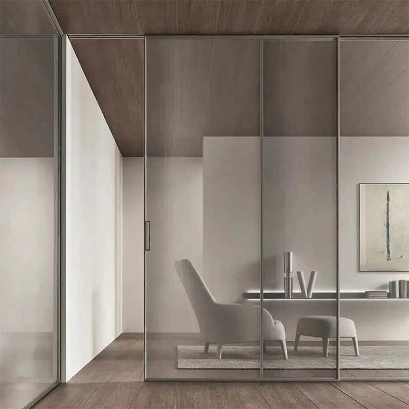 Remote automatic sliding glass door with only two rotating circles for bathroom aluminum for bathroom rimadesio sliding doors