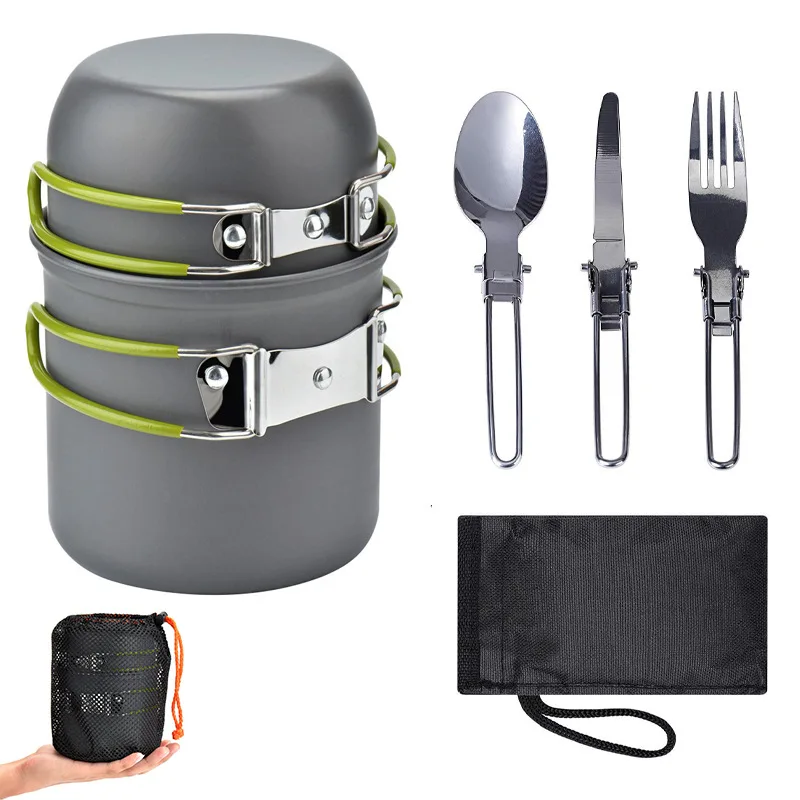 YML hot outdoor products Outdoor pot set 1-2 people pot portable camping cookware with cutlery