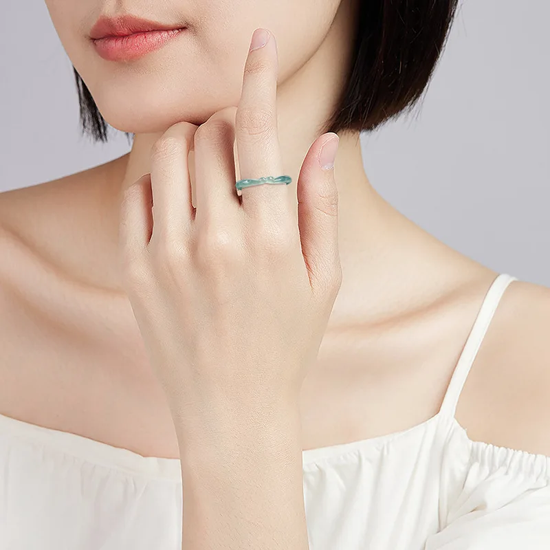 natural Jadeite blue water Fashion Ruyi the Incantation of the Golden Hoop rings Gift of appraisal certificate JZ16