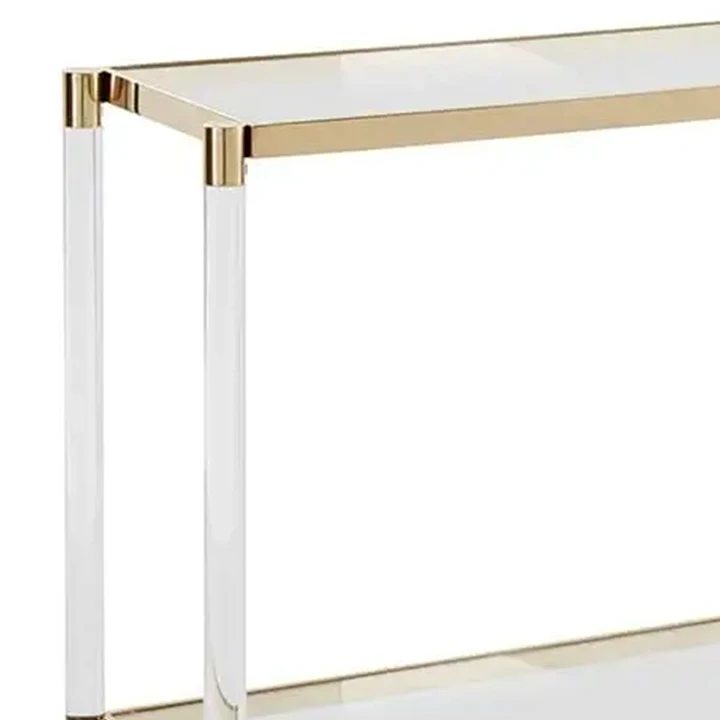 Luxurious Design Gold stainless steel tempered Glass top rectangle Acrylic Console Table