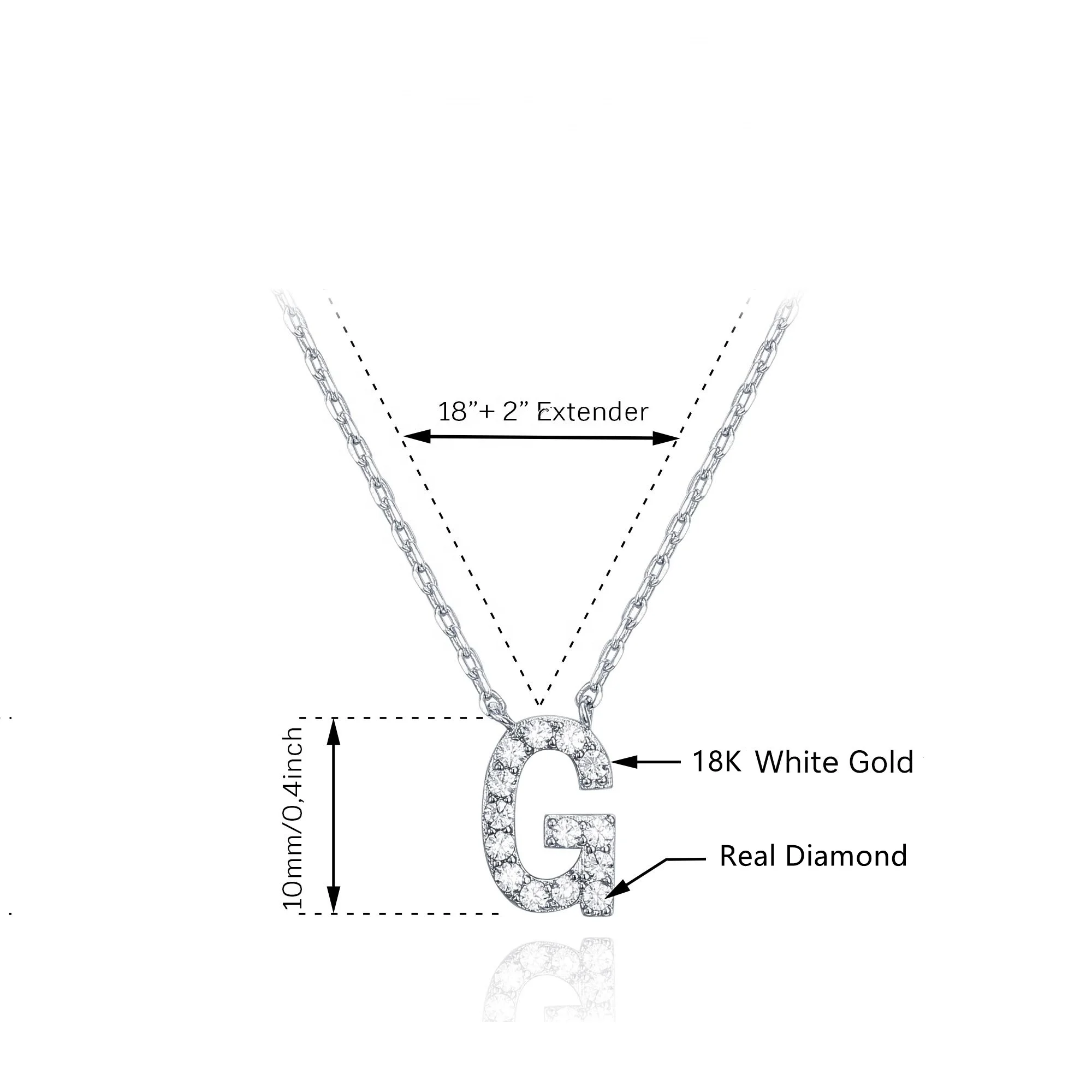 Firstmadam Soild 18K White Gold Real Diamond Custom Initial Letter Name Necklace