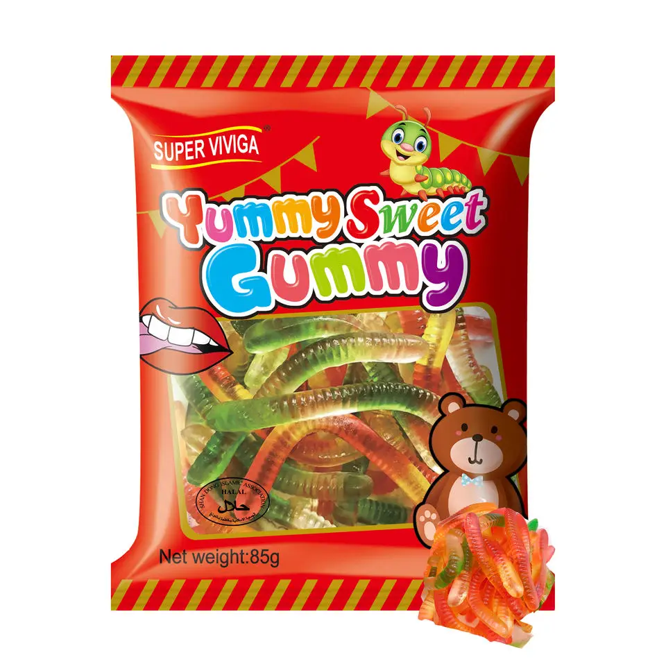 wholesale custom private label worm shape jelly gummy candy