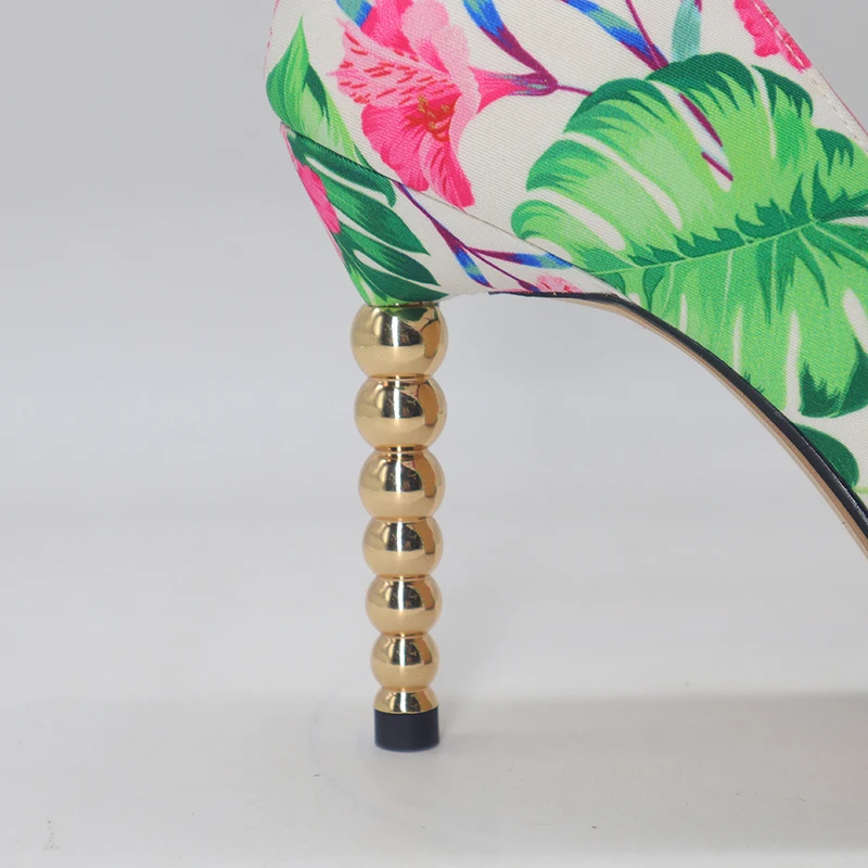 Stiletto Heels Fall Shoes Women Pumps Printed Flower Gold Heel Popular Fashion Wears 2022 Shoe