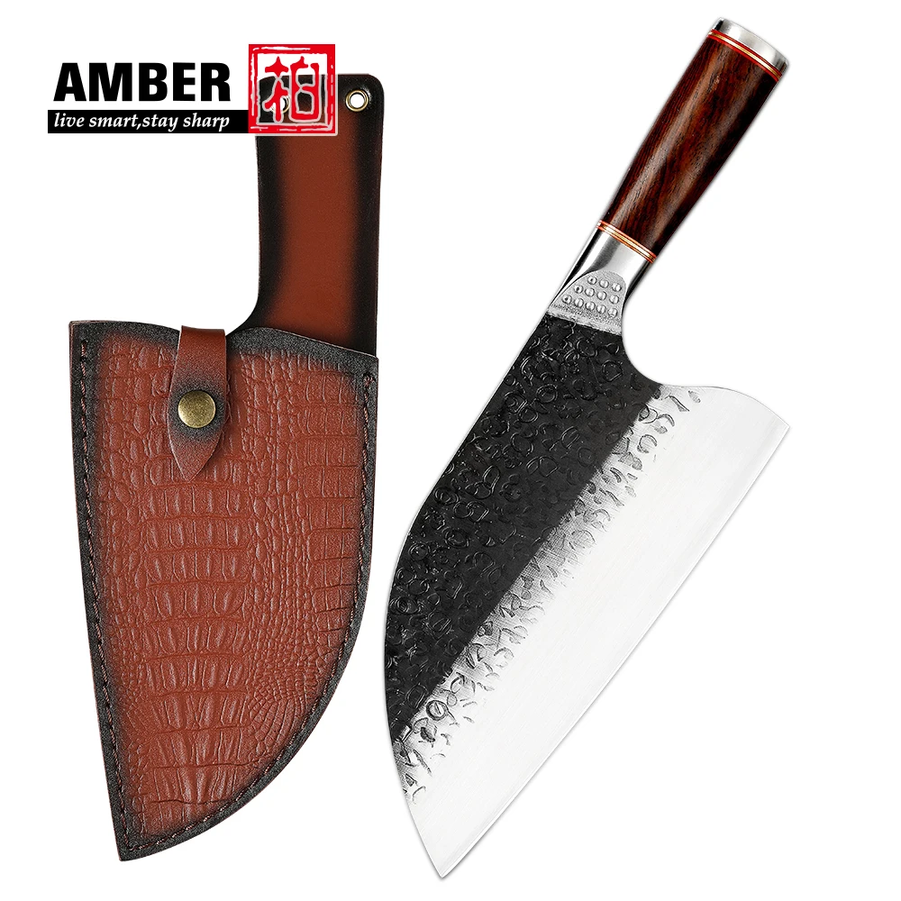 High Carbon Steel Butcher Cleaver Boning Fillet Kitchen Serbian Knife viking Handmade Forged Chef Almazan Knife with leather Bag