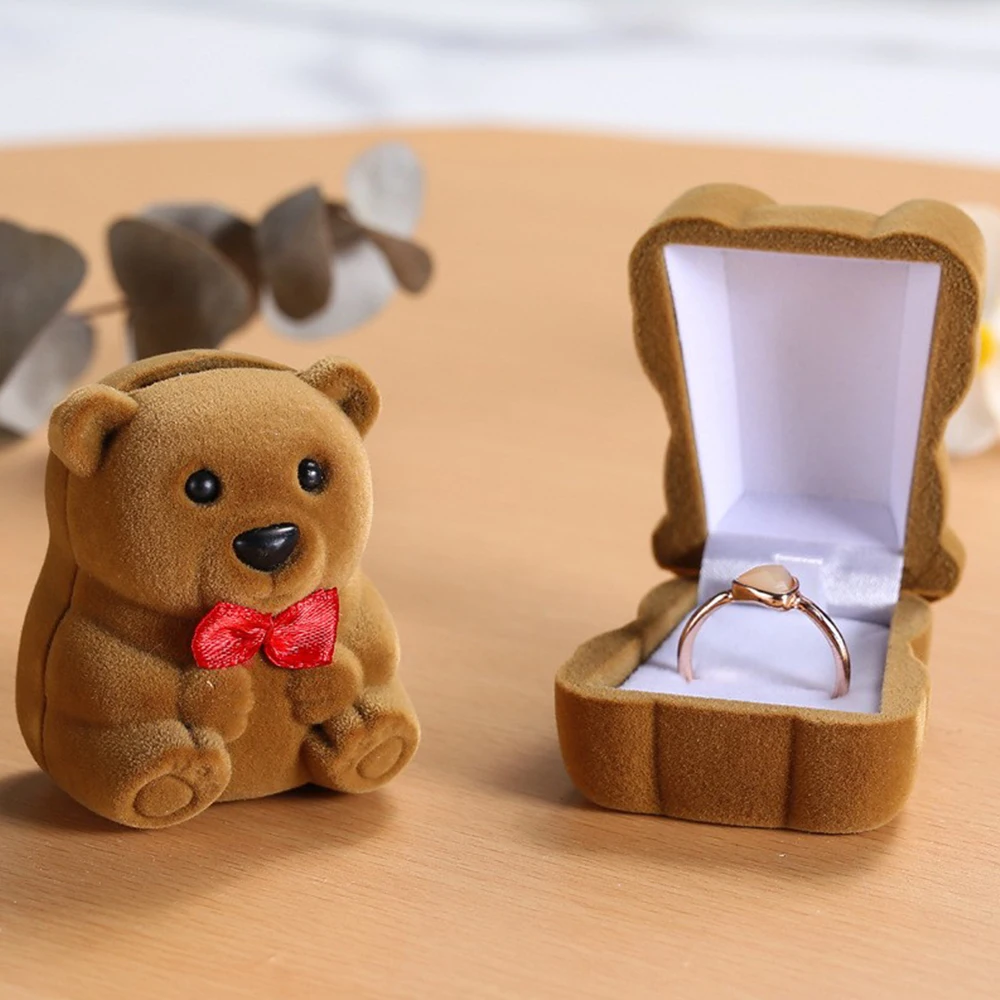 Velvet hot sale ring packaging box cute bear animal shape engagement ring box cardboard mini velvet ring box jewelry