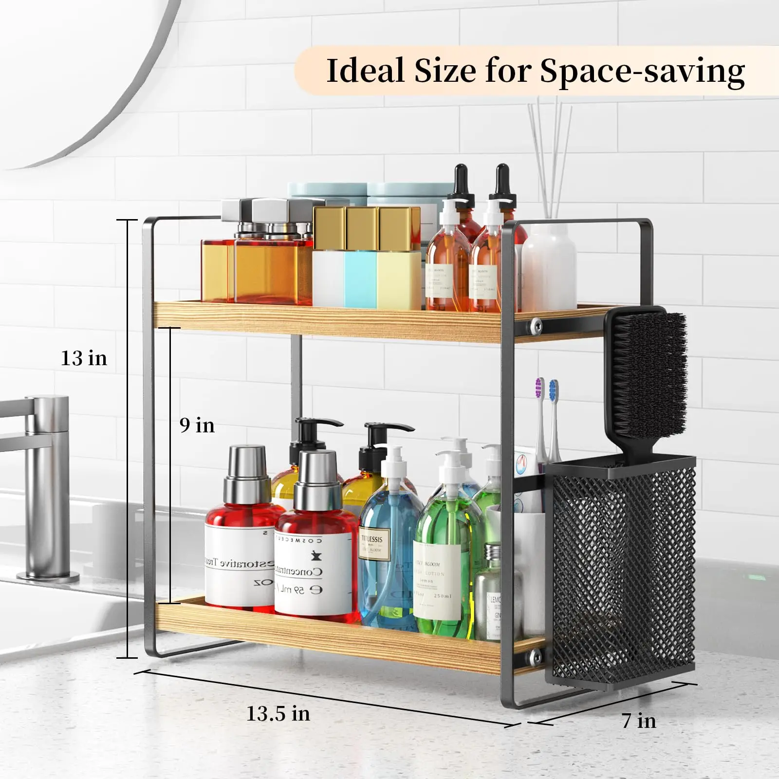 2-Tier Wood Rack Countertop Shelf Vanity Organizer Skincare Perfume Organizer Tray Bathroom Organizer Counter