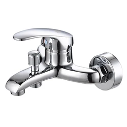 Single lever chrome finish brass shower faucet wall mounted bath mixer tap