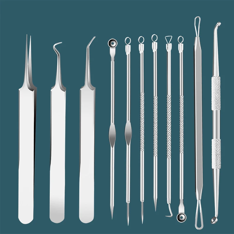 Professional Blemish Pimple Extractor Tools Rose Gold Silver Stainless Steel Acne Needle Kit Boxed Pimple Popper Tools