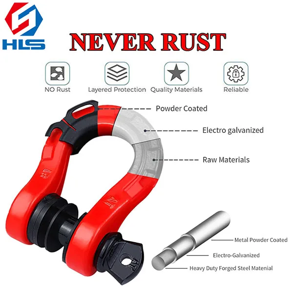 Heavy Duty 8T Customized Carbon Steel D Ring Shackle Breaking 3/4' 4.75T G209 Heavy Duty Shackle  Strength