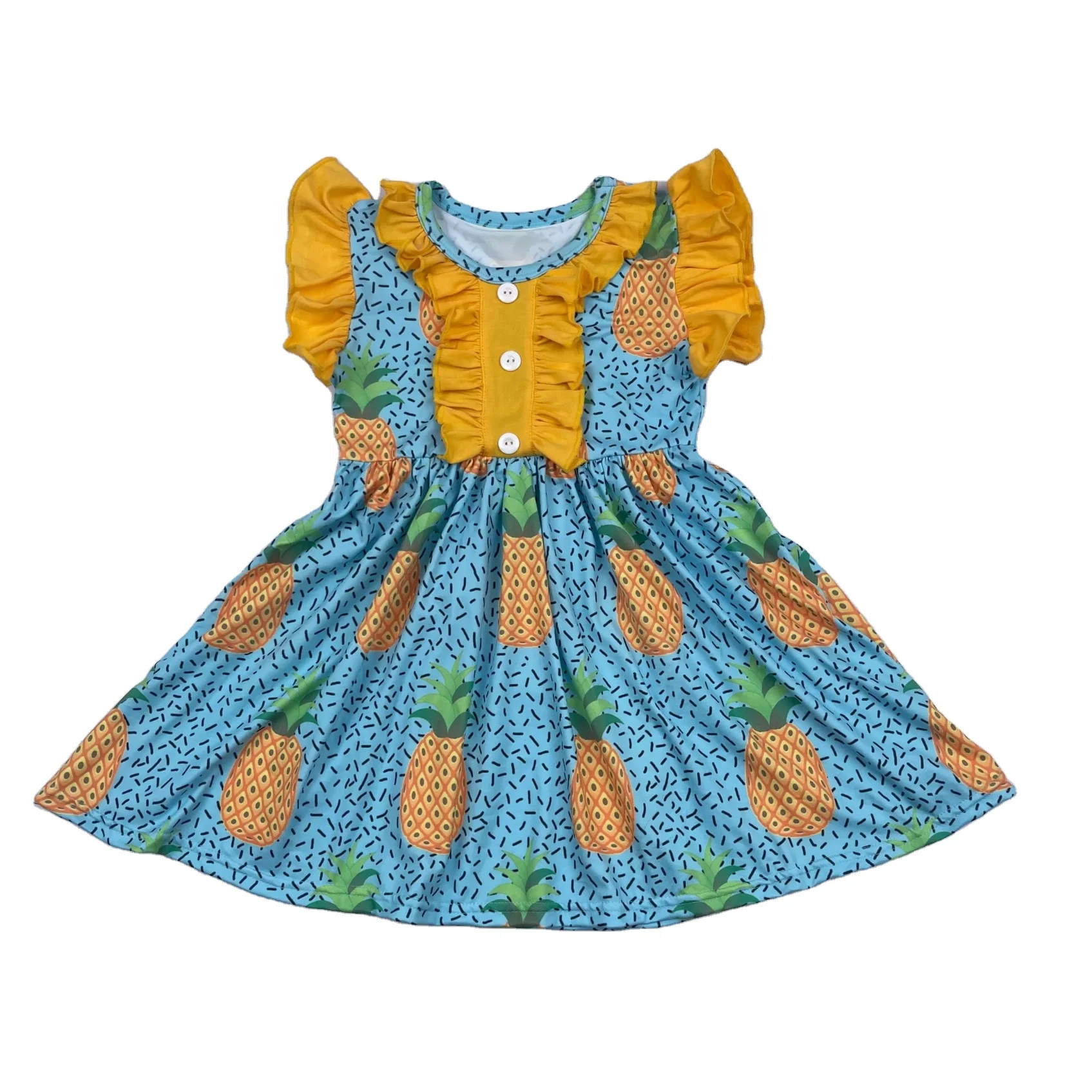 customize Pineapple patchwork dress for kids girls 2 to 14 years old