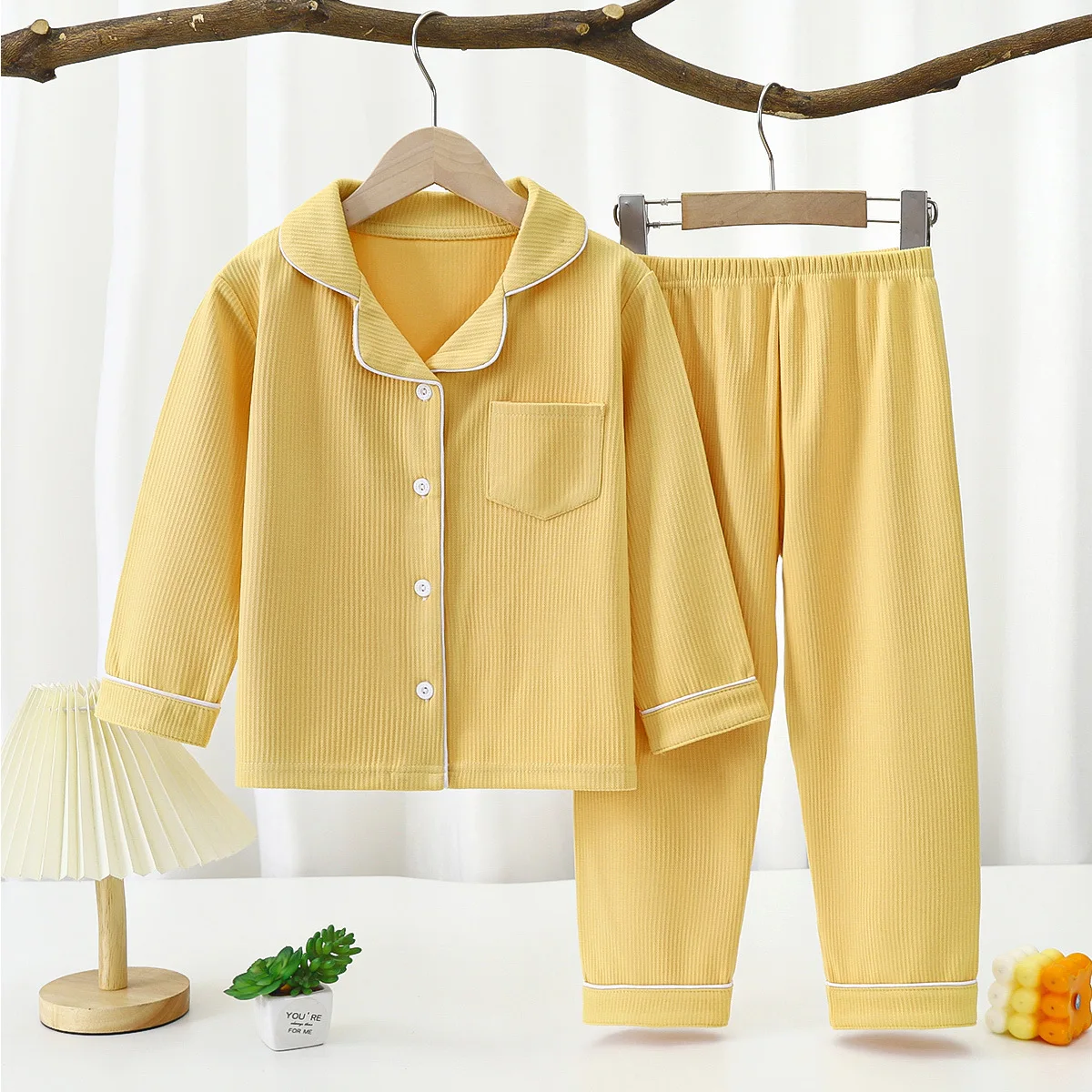 Wholesale 90-180cm Cotton Kids Pajamas 2024 Solid Color Breathable Casual Teen Girls Sleepwears Set