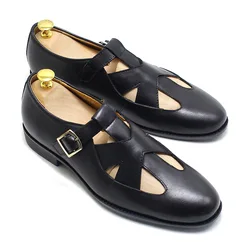 Breathable Soft Cow Leather Casual Shoes for Men Summer Buckle Strap Male Sandals Comfortable Outdoor Handmade Casual Shoes