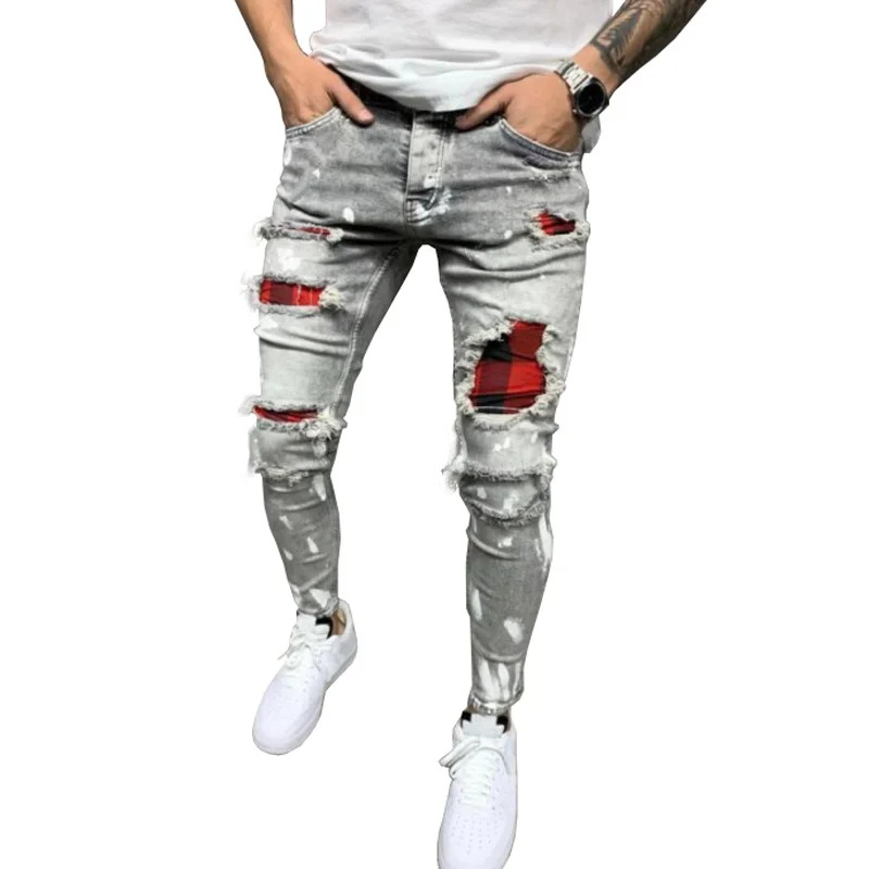 Wholesale China Factory Made High Quality Skinny Stretch Jeans Popular Ripped Denim Jeans Pants for Men