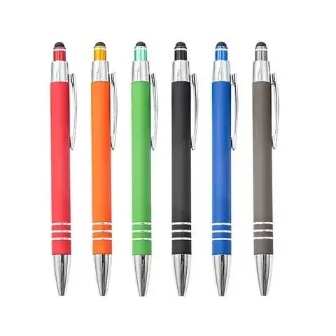 support custom laser engraved logo soft rubber painting stylus metal ballpoint pen-customized metal pen with soft stylus touch