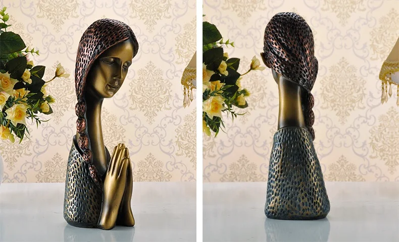 CREATIVE RESIN HOUSE ROOM TABLE TOP DECORATION PRAY HAND LONG HAIR HUMAN LADY GIRL STATUES FIGURINES SCULPTURES TOY DOLL CRAFT