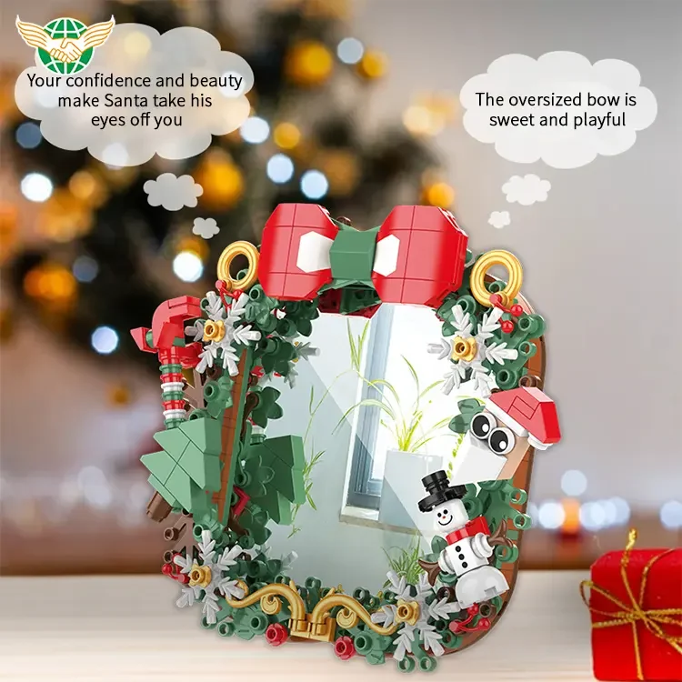 Christmas Wreath Mirror Decoration Building Blocks Assembly Building Blocks Wreath Mirror Decor Blocks 3D Photo For Girls Toys