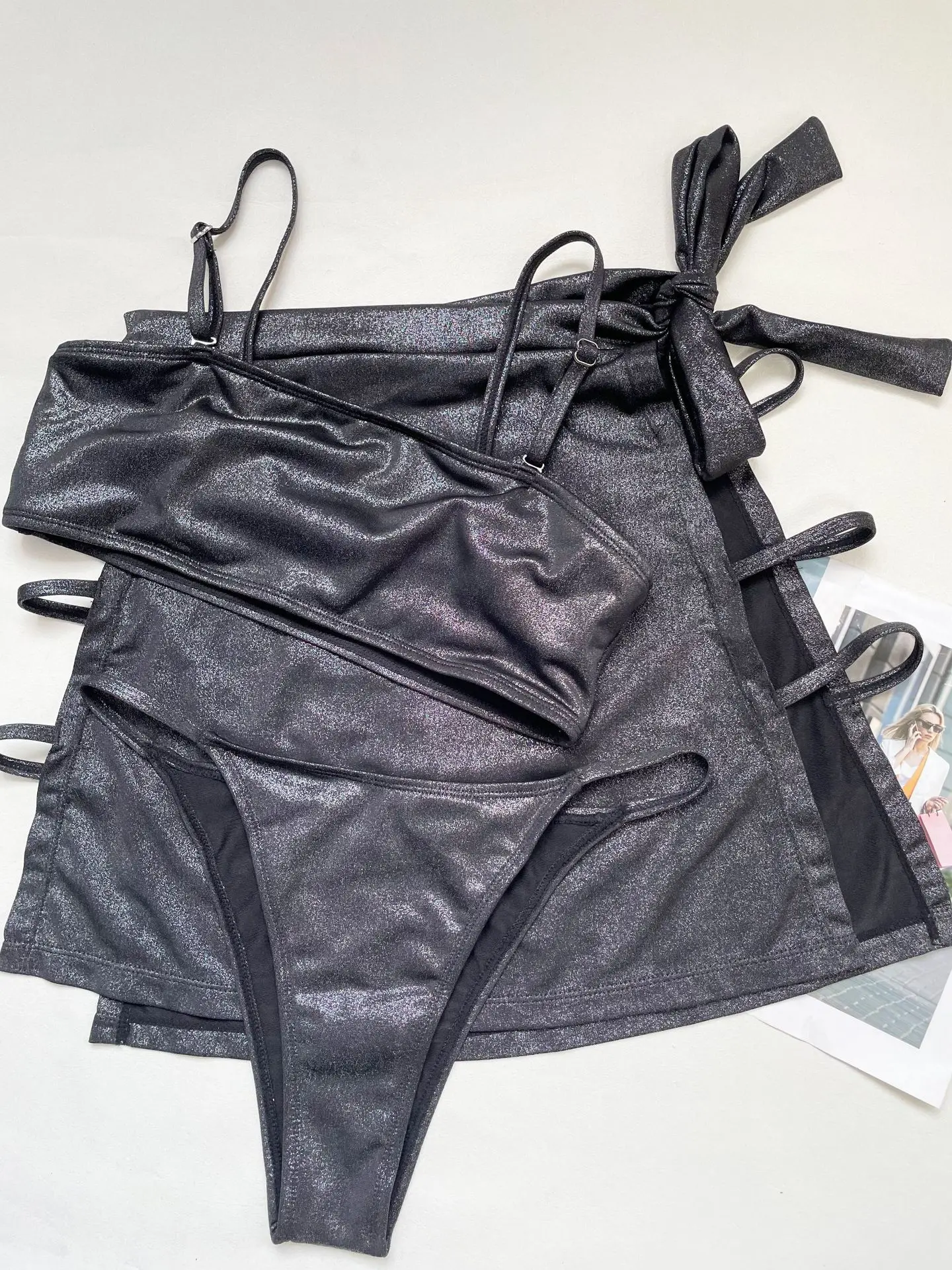 3 Pieces Set Sexy Swimwear for Women 2024 Summer Gold Stamp Bikinis+ Mini Dress Bathing Suit Thong Swimsuit Maillot De Bain