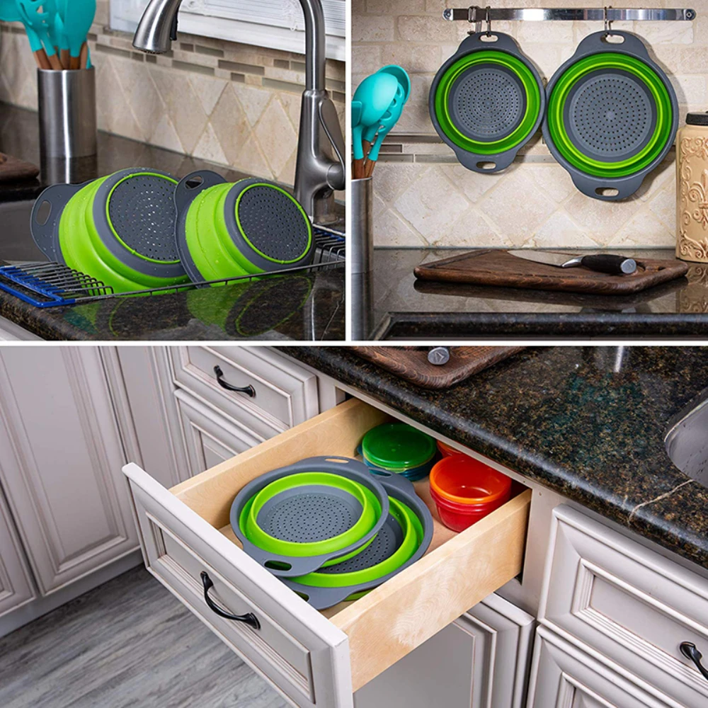 Silicone Collapsible Kitchen Colander Space-Saver Folding Strainer Colander