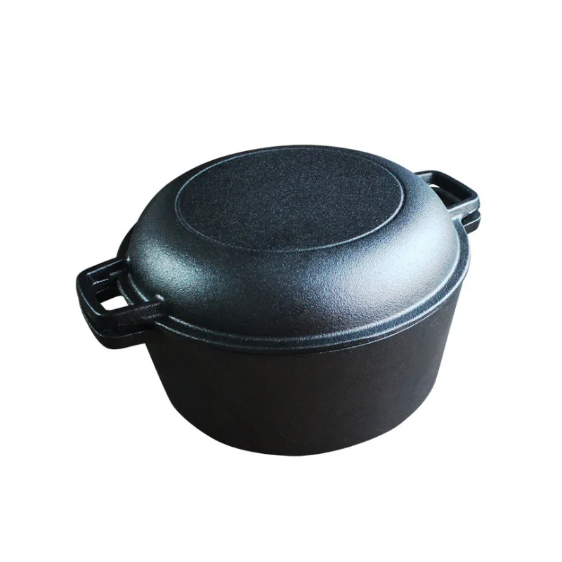 Pre-seasoned Dual Handle Dutch Oven Cast Iron 2 in 1 Casserole Cast Iron Double Dutch Oven