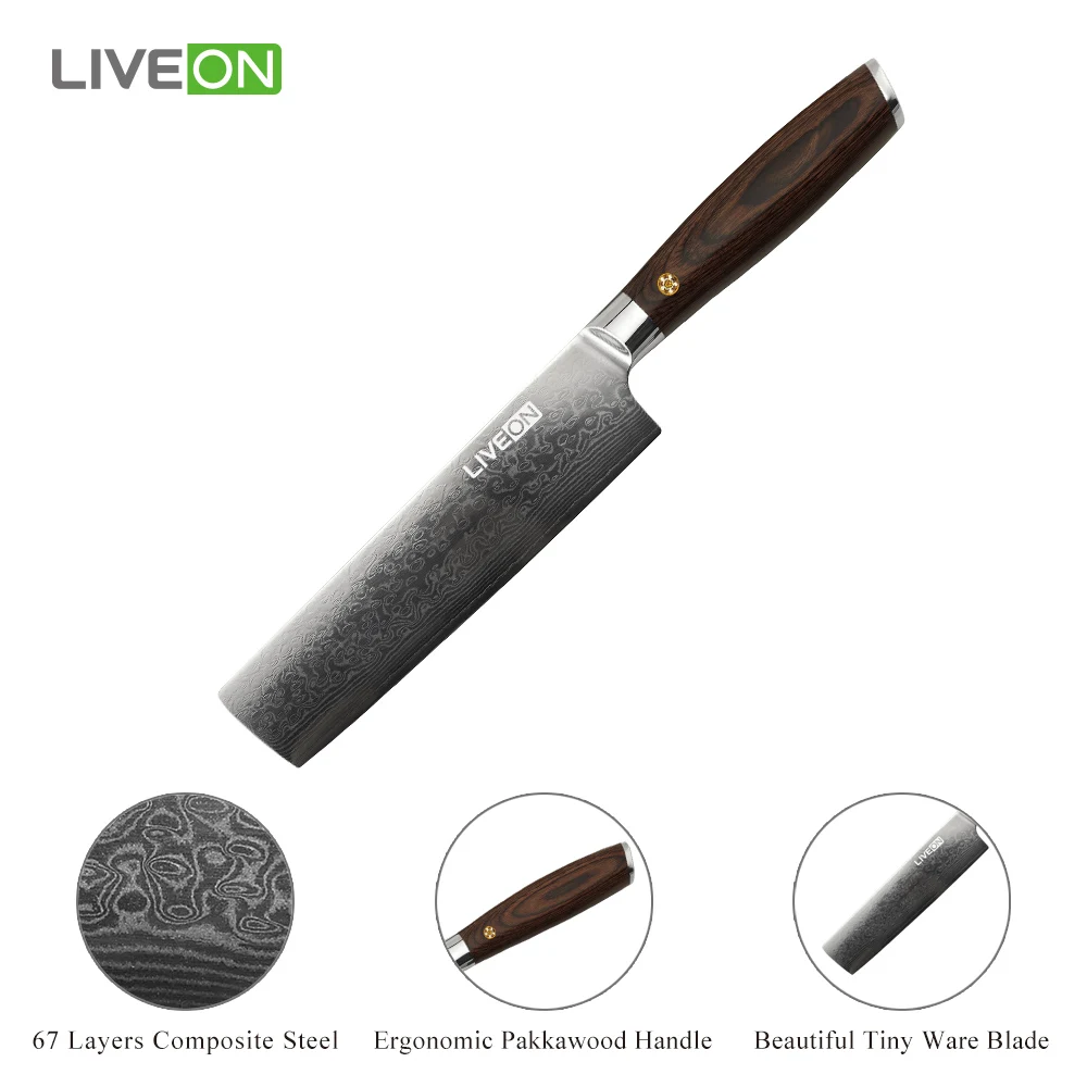 Professional 67 layers Damascus Kitchen Nakiri Knife with Pakka Wood Handle
