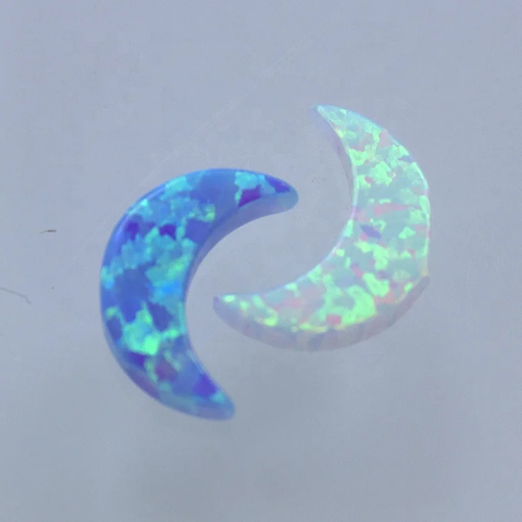 Wholesale 7x10mm Half Moon Blue Opal Bead Moon Shape Synthetic White Opals