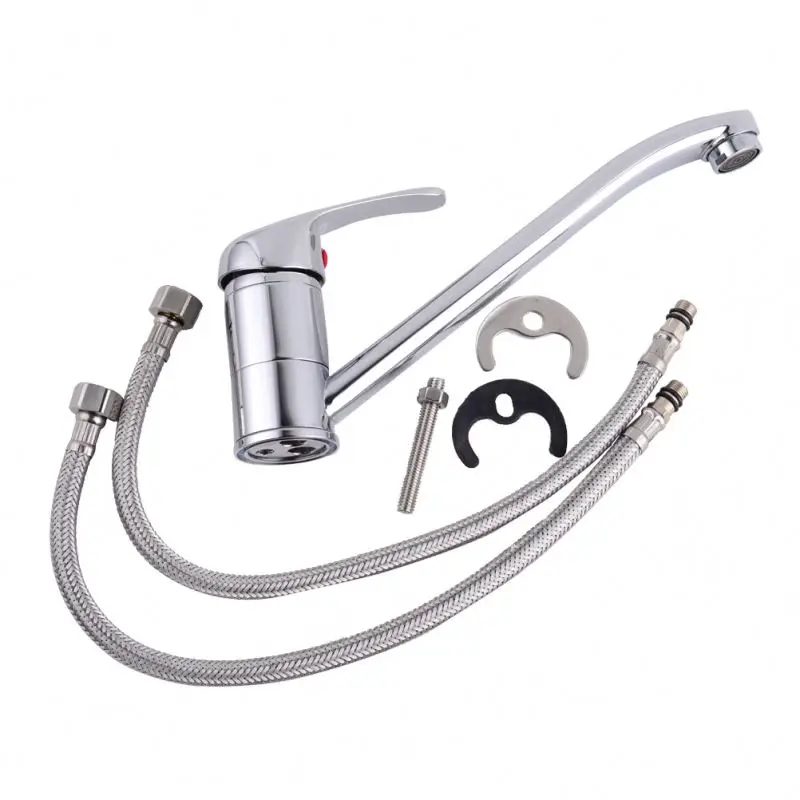 Hot Sale Silvery Sink Mixer Taps: Single Lever Kitchen Mixer Faucet, Ceramic Valve, Polished Wall-mount Kitchen Tap Chrome 450g