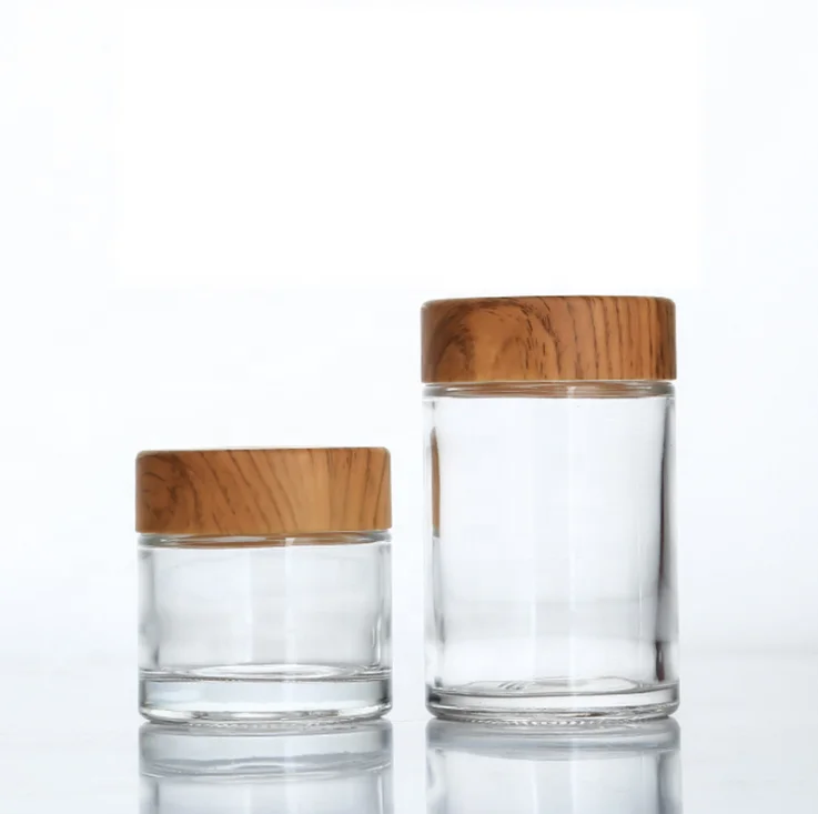 Clear Wide Mouth 180ml 360ml Glass Honey Food Storage Mason Jar and Bottles with Wood Lids and Spoon
