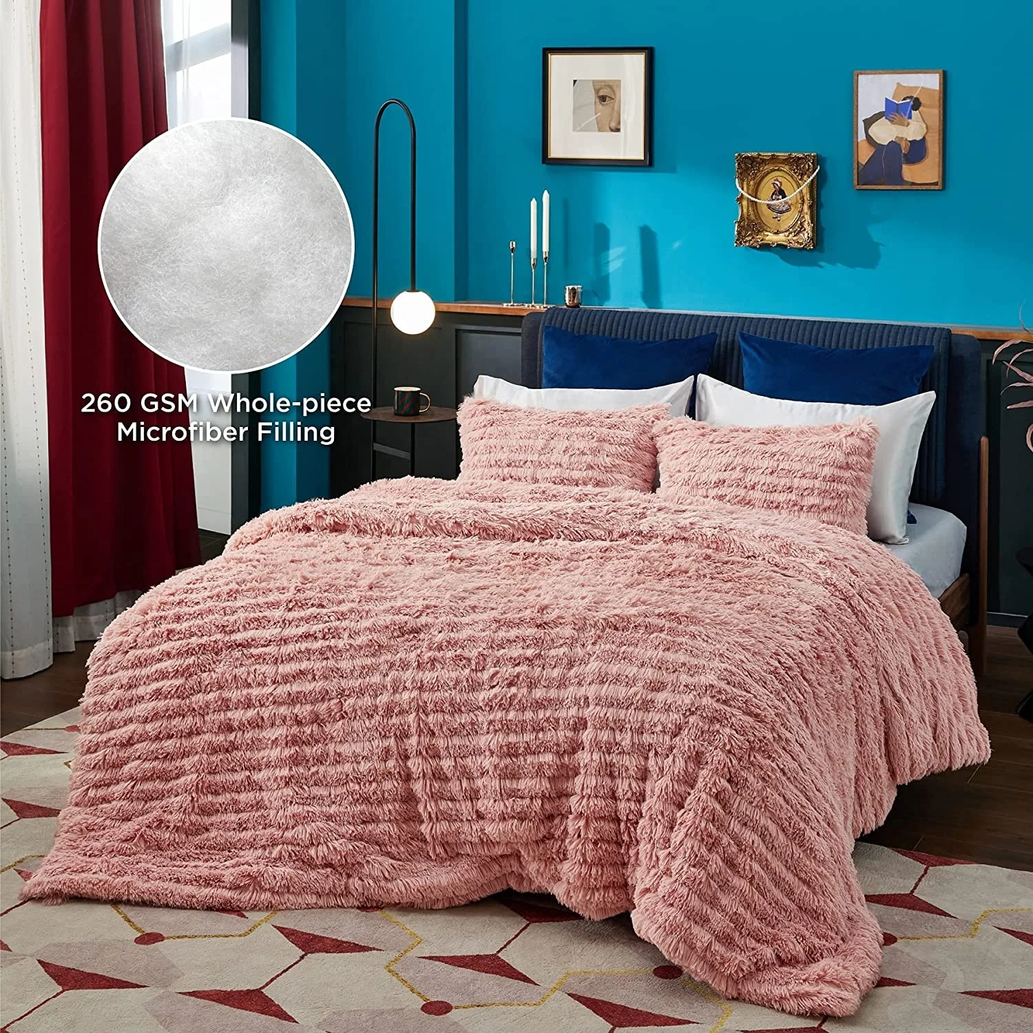 Wholesale Bed Linen Fluffy Pink Comforter  Luxury Ultra Soft Plush Shaggy Bedding Set for Home