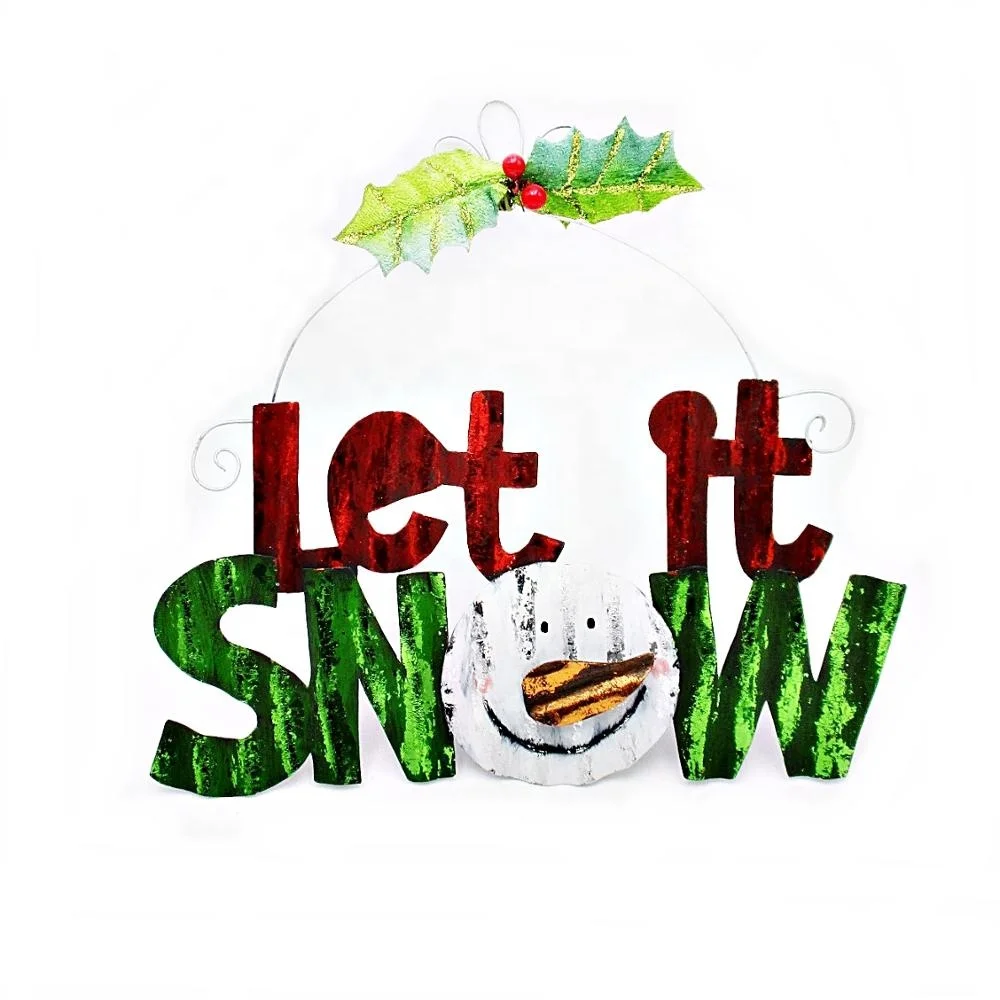 
Rustic Colorful Foil Wave Metal Sheet Hanging Christmas Decoration Snowman Let it Snow Sign 