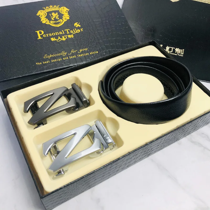 Factory Wholesale Trendy Fashion Gift Box Double buckle Z Luxury Brand Famous Designer Men Genuine Leather Belt