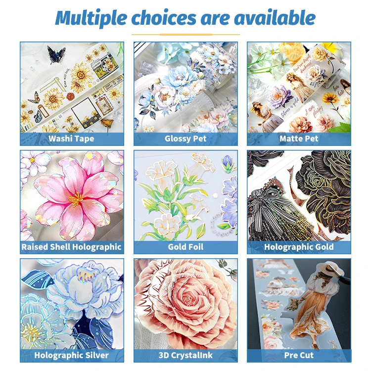 Custom Clear PET Transparent Washi Tape Flower Butterfly High Quality Decorative Sticker PET Tape Roll for Journal