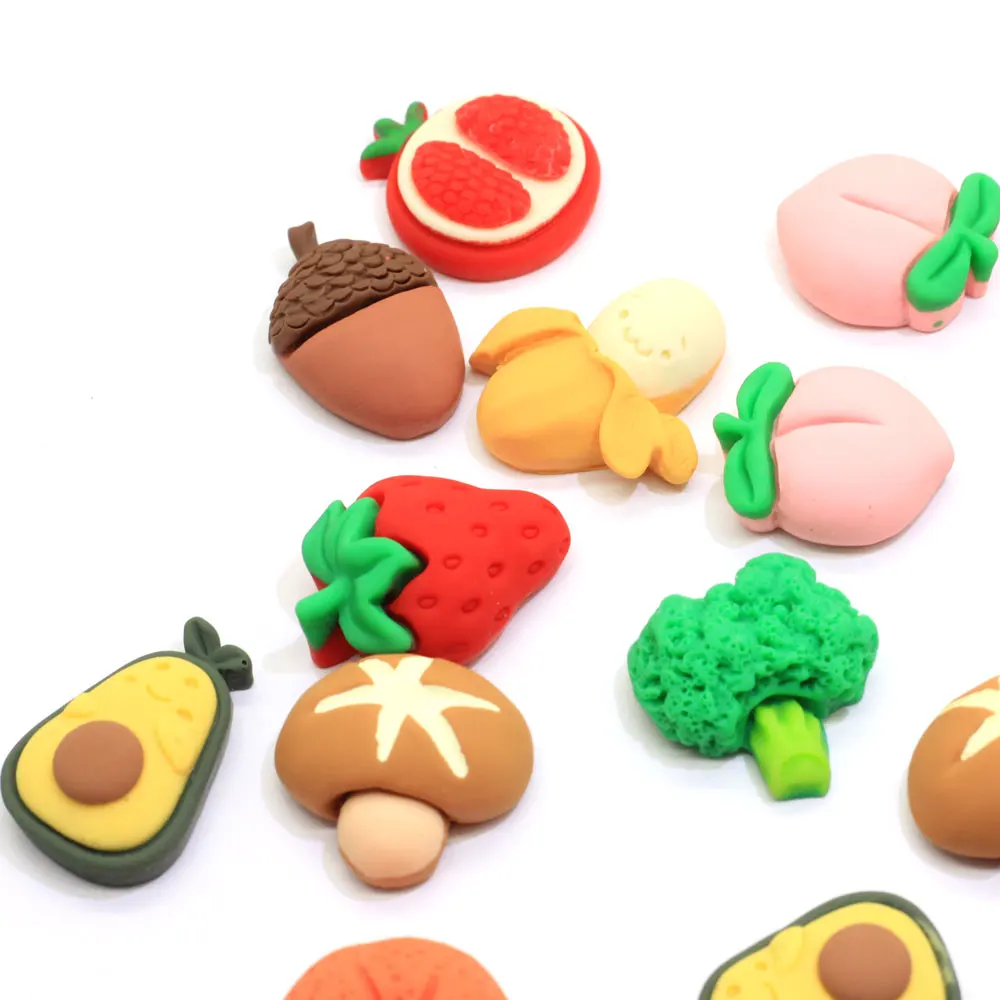 Various Vegetable Fruit Shaped Resin Cabochon Flatback Beads 100pcs/bag For Handmade Craft Decor Beads Charms