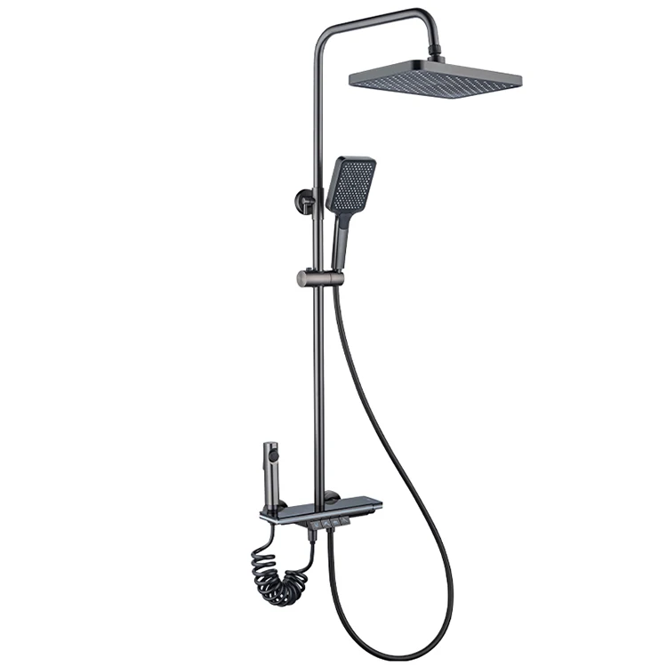 Smart Digital Display Shower Set Gun Gray  Brass Bathroom Piano Keypad 4 Way  Intelligent Shower Faucet System SS-1297