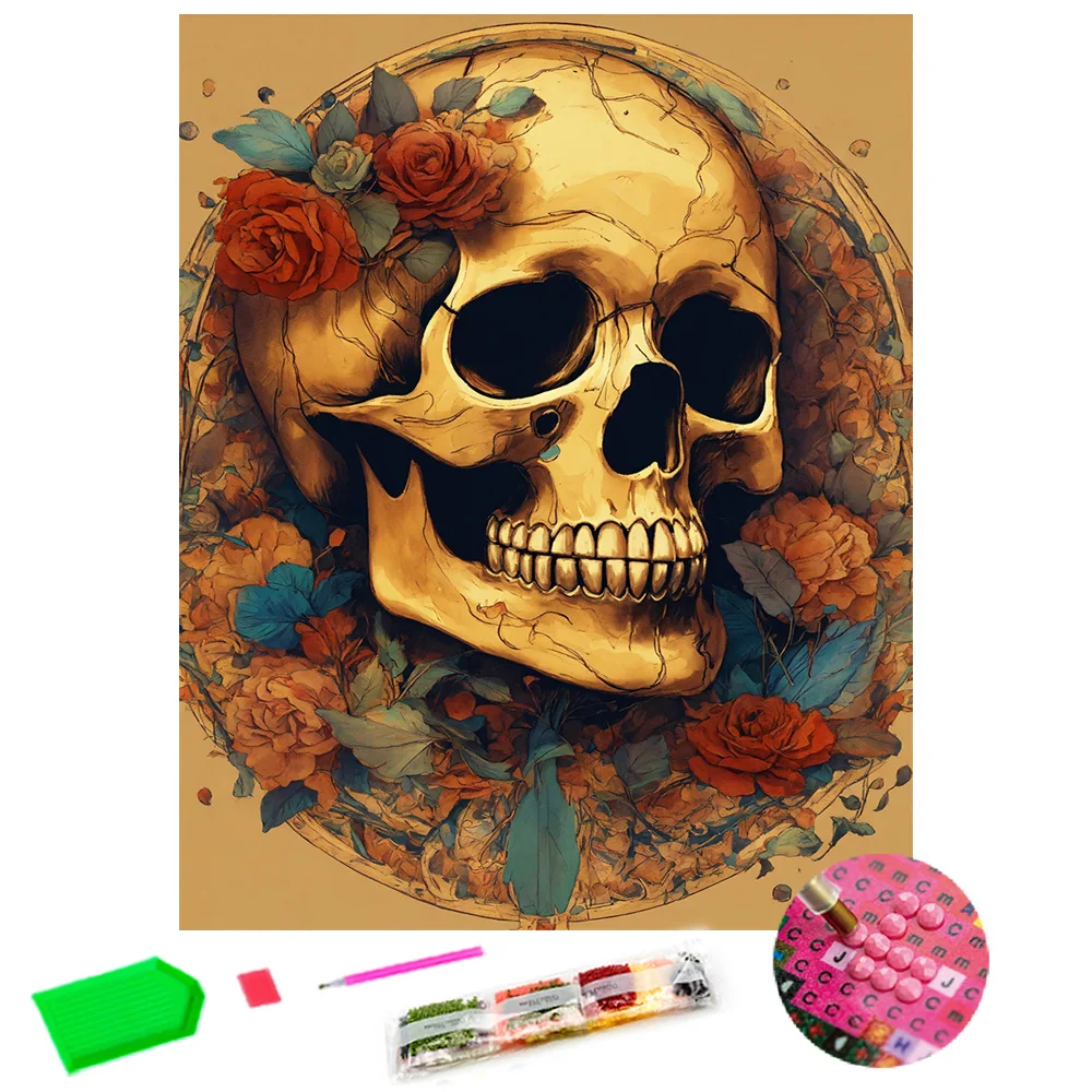 Flower Skull Diamond Painting Full Square Round Cross Stitch Kits Full Diamond Mosaic Diamond Embroidery Decor Gift