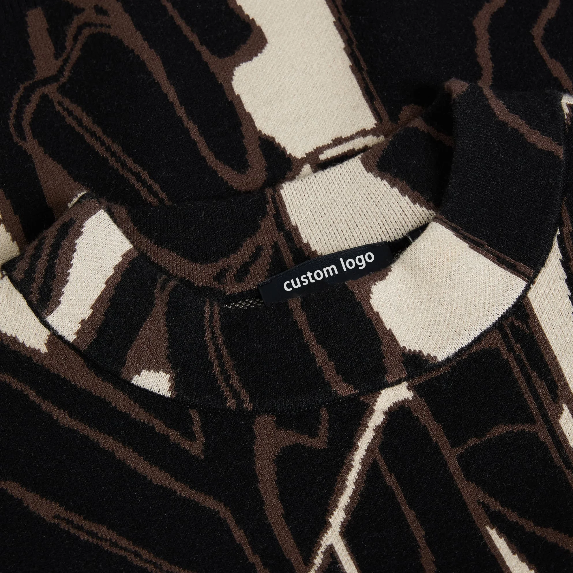 Custom oem&odm women crew neck puff sleeve abstract jacquard jumper sweater