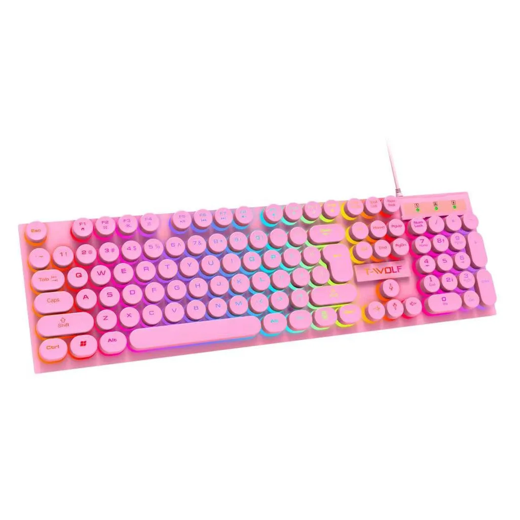 New USB Wired T80 Round Keyboard 104Keys Rainbow RGB Backlight gaming keyboard mechanical feel OEM Computer Punk Button Keyboard