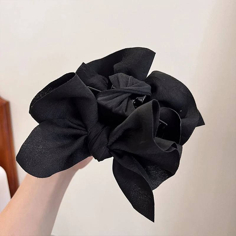 Wholesale Women Hair Accessories Hair Claw Clips Girls Black White Large Size Fashion Shark Clip Acrylic Fabric Bow Claw Clip