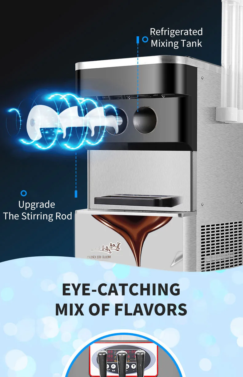 Commercial Intelligent Automatic Pre-Cooling Alert High Output Cone Type Equipment Soft Serve Ice Cream Machine