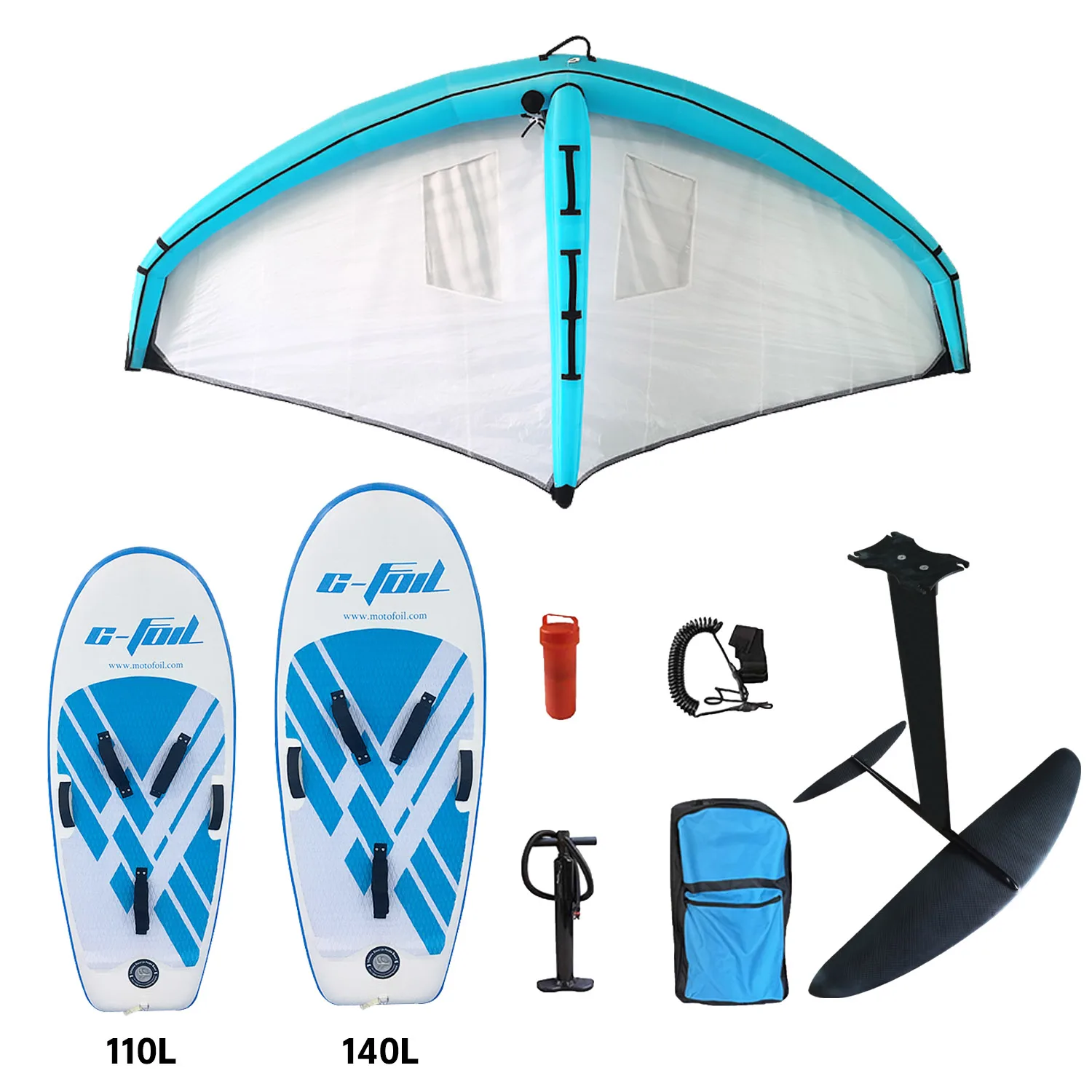 OEM Customized High Quality Carbon Fiber Hydrofoil Inflatable PVC Surfboard Three-Piece Wing Foil Set Oxford Fabric Surfing