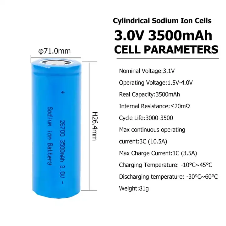 Глубокий разряд 26700 Natrium-Ionen-Batterie 3 0 В 3500 мАч Natrium Ionen Batterie 26650 Natrium-Ion Akku