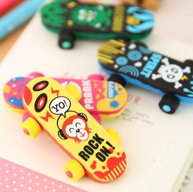  Creative Cute Kawaii Skateboard Eraser For Kids Student Gift Novelty Material School Stationery Supplies