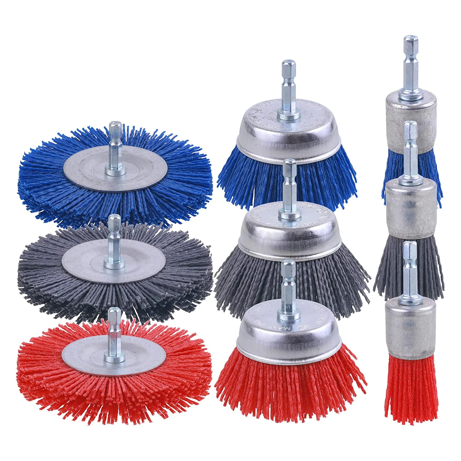 DELUN  Nylon Filament Abrasive Wire Brush Wheel & Cup Brush Set with 1/4 Inch Hex Shank Nylon Drill Brush Set for Remove
