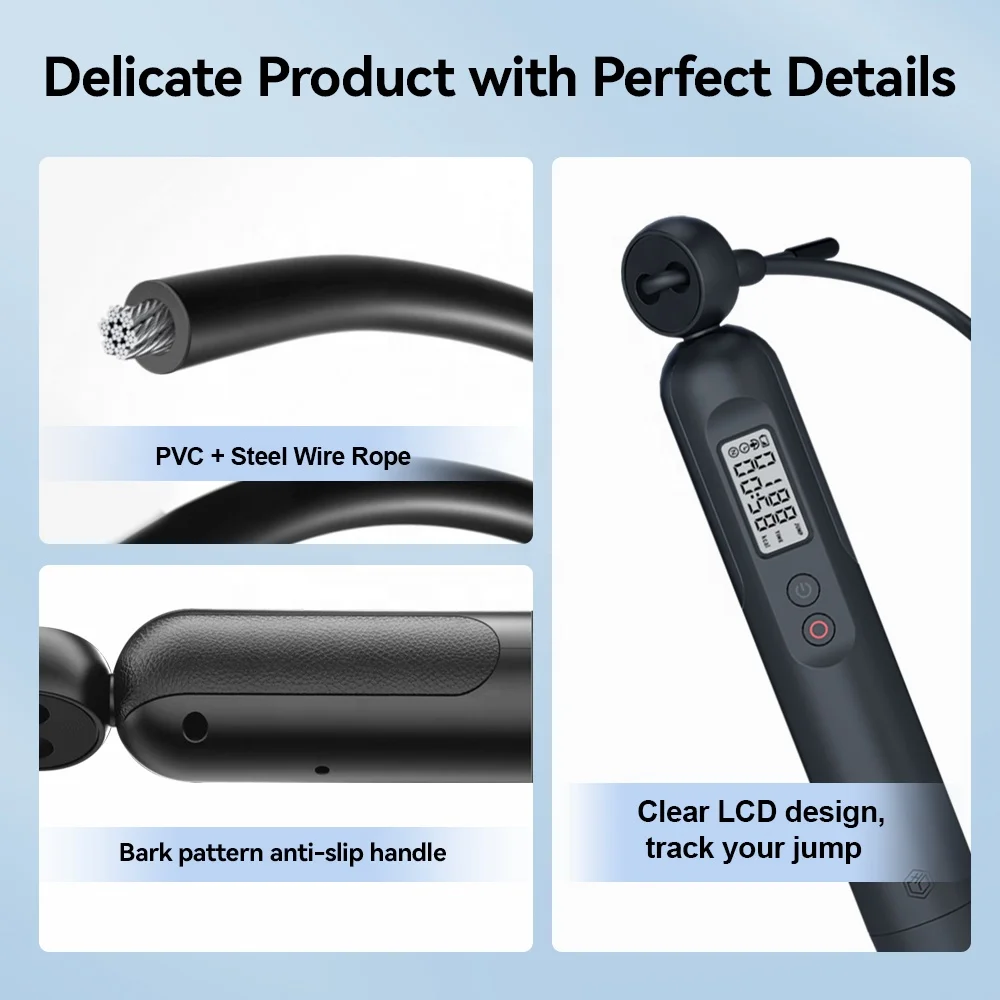 Digital Smart Cordless Jump Rope for Fitness PVC and Wire Speed Skipping Rope with Counter Electronic Sensor Type for Boxing