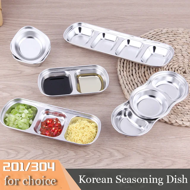 
Japanese And Korean SS304 Delicious Sauce Dish Kitchen Barbecue Seasoning Plate Snack Tray Gold and Silver for Restaurant 