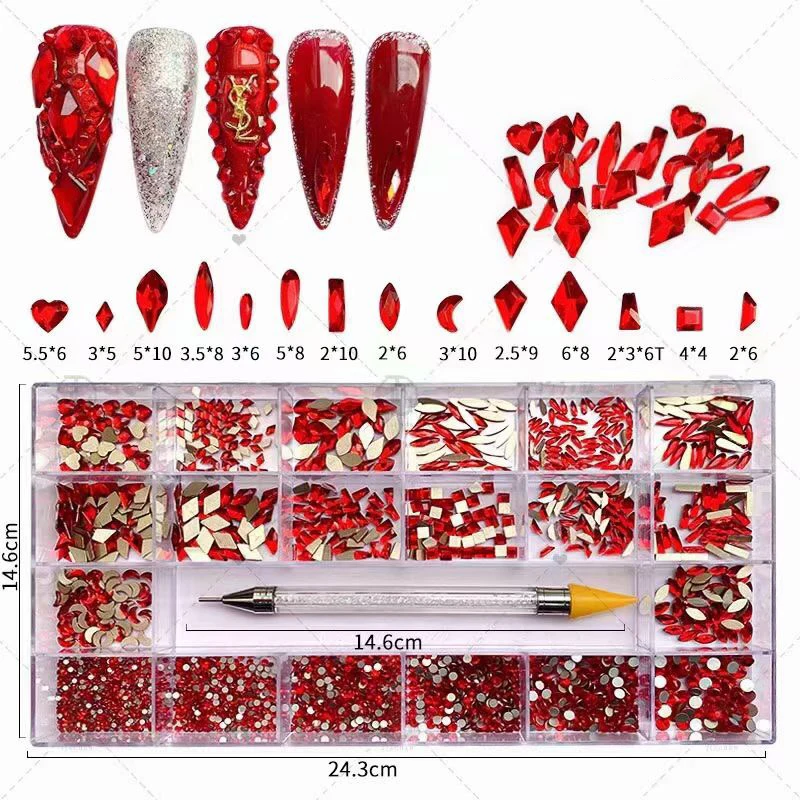 
High Quality Fancy Shape Multi Size Stones Ab 3d Crystal Accesories Packs Large Glass Nail Rhinestones For Nail Art Decoration 
