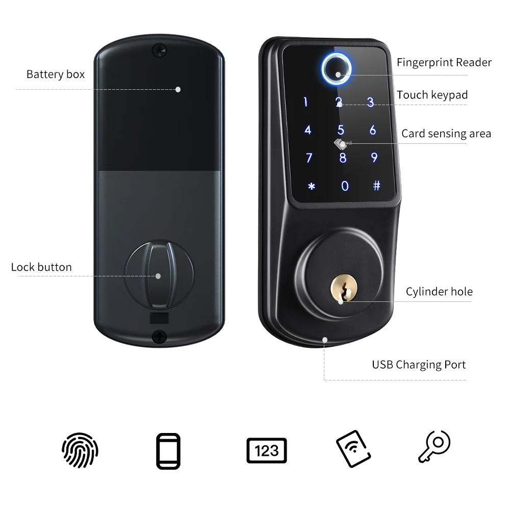 Smartek A220F American Grade 2 Keypad Code Adjustable Deadbolt Remote unlock Fingerprint WIFI App Digital Home Smart Tuya Lock