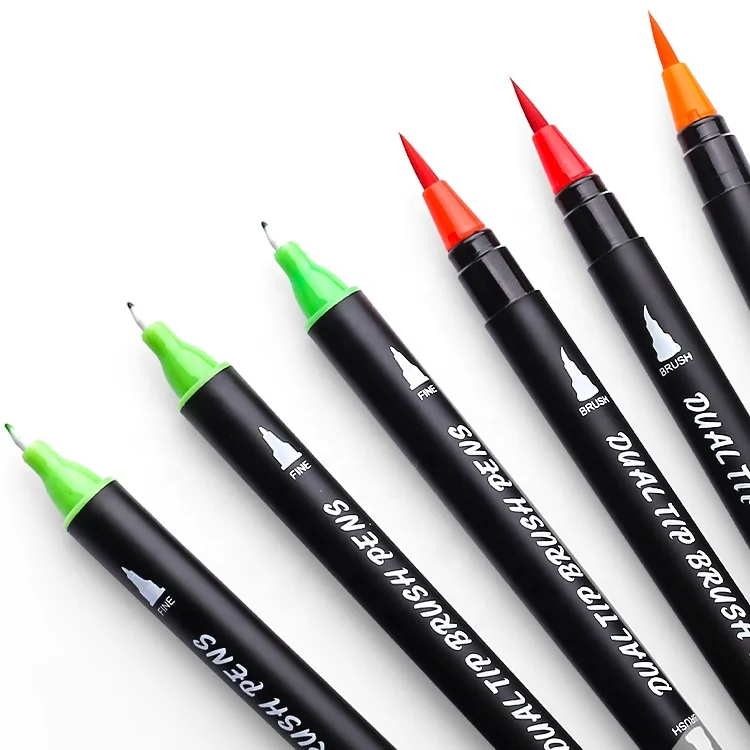 
24 Colors+2 Blending Brush Dual Tip Black Brush Pen Paint Art Marker Watercolor Calligraphy Brush Pen 